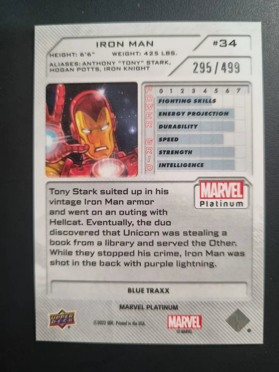 Iron Man Blue Traxx 295/499 2022 Upper Deck Marvel Platinum