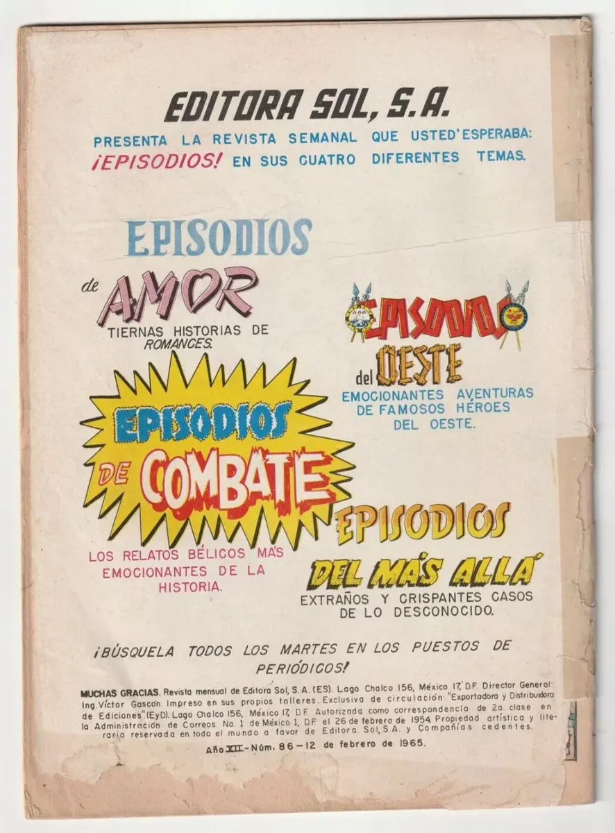 Muchas Gracias #86 Editora Sol Cómic Antiguo 1965