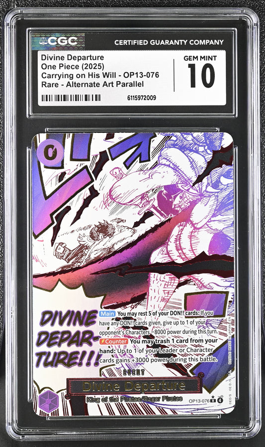 Tarjeta One Piece TCG Carrying on His Will Divine Departure Alt OP13-076 CGC 10